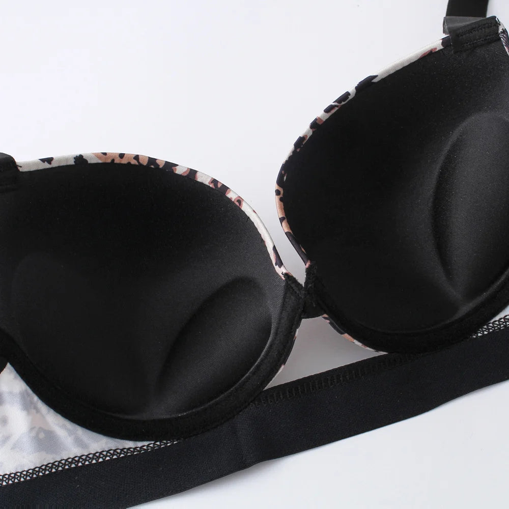 Letter Rhinestone Sports Leopard Sexy Lingerie Set Gathered Push Up Seamless Bra Set Fashion Traceless Thin Fitness Underwear