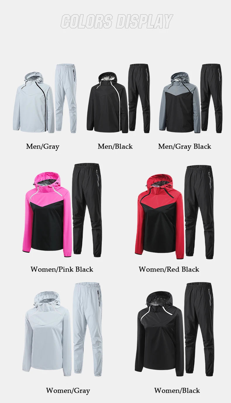 Men Double Zipper Sport Fitness Running Set Women Double Zipper Running Fitness Weight Loss Sweating Sweating Easy Lose Fat Set