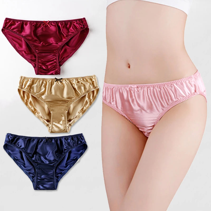 Women'S 100% Mulberry Silky Panties Fashion Lace Brief Large Size Comfortable Breathable Solid Color Lingerie Seamless Underwear Main image