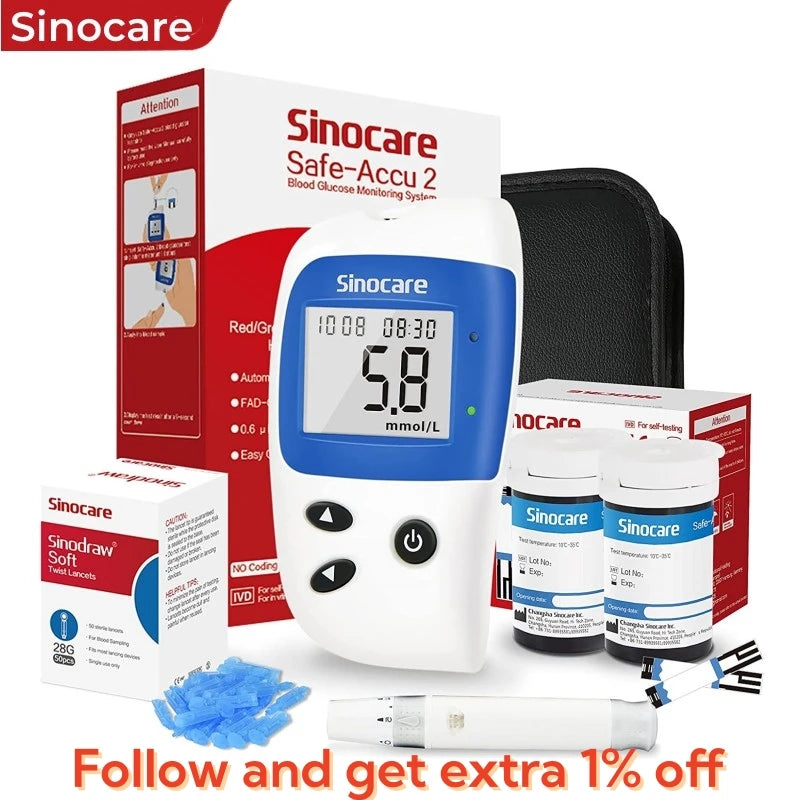 Sinocare Safe Accu2 Blood Glucose Meter Blood Sugar Test Kit Diabetes Home Glucometer with 50pcs Strips or only strips Main image