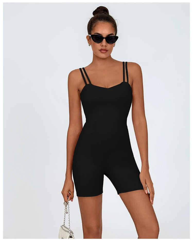 Greenora Women's Workout Romper Sexy Backless Yoga Jumpsuit Slim Fit Bodysuit Fitness Activewear Sleeveless Sportswear One Piece
