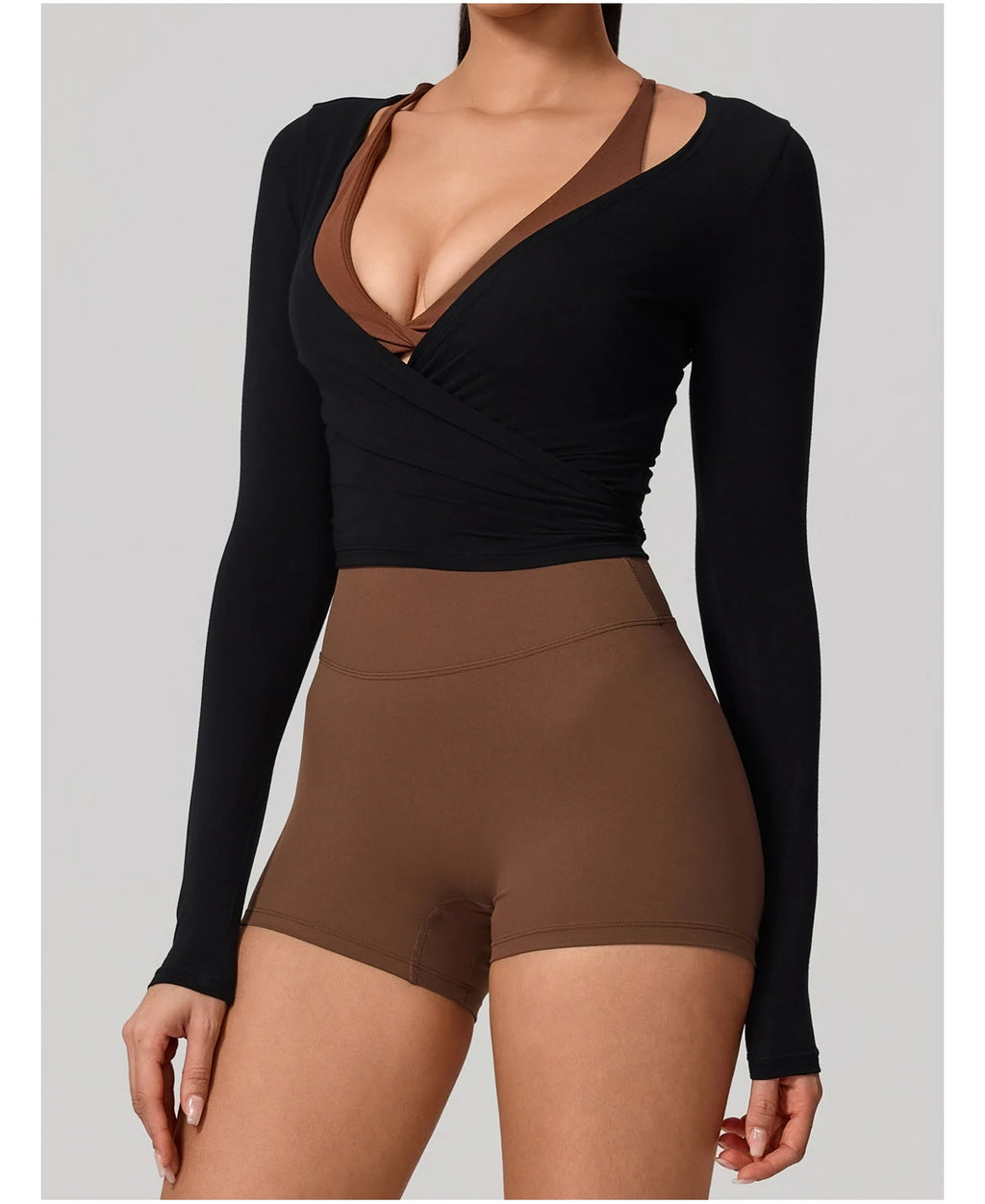 Hearuisavy Summer Women's Yoga Shirt Long Sleeve Sportswear Gym Breathable Quick Dry Sports Top Pilates Dance Ballet Wrap Tops