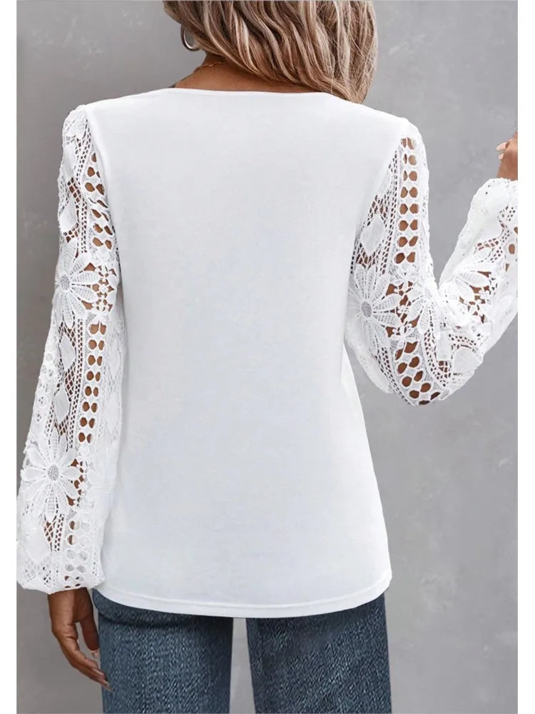 Fashion White Lace Blouse Women 2023 Casual New Arrivals Shirts And Blouses Elegant Female Loose Long Sleeve Tops Secondary image