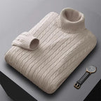 Autumn New Men's Turtleneck Jacquard Sweater Solid Color Knitted Pullover Casual Warmth High Elastic Versatile Male Sweatwear