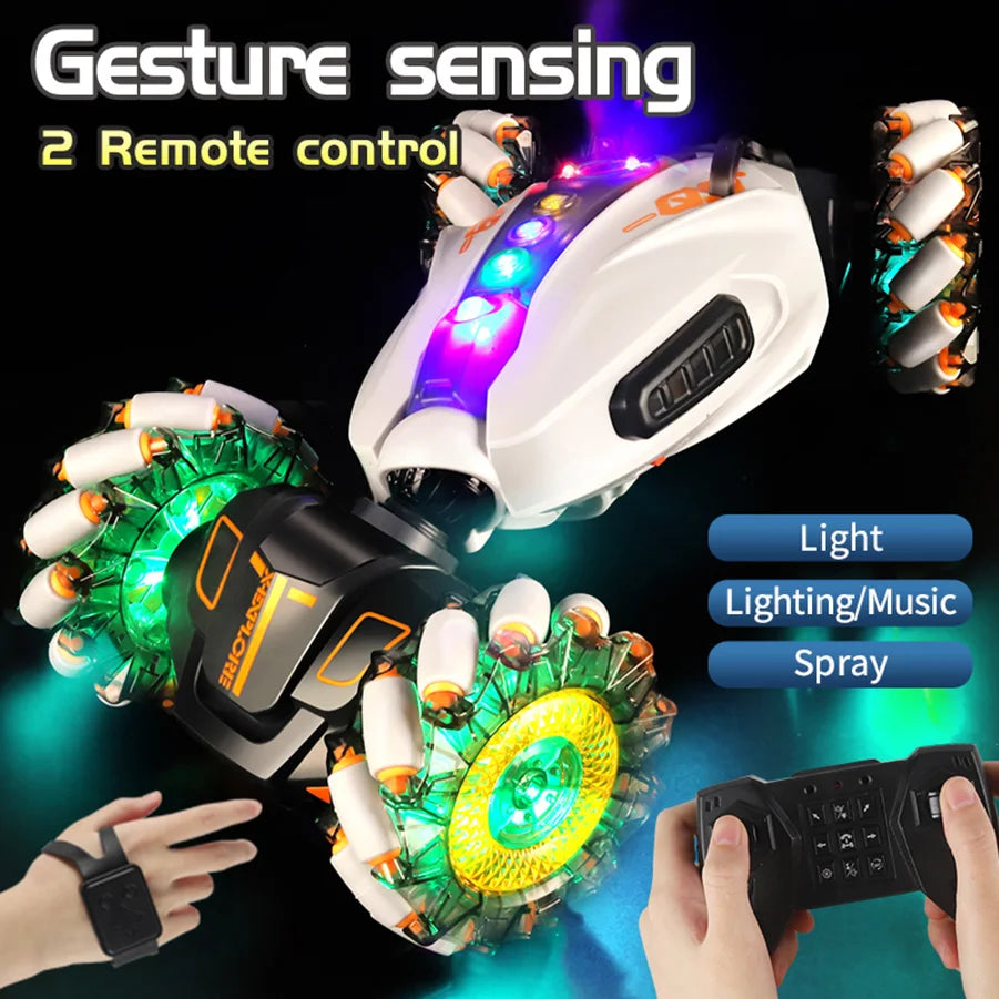 4WD RC Drift Car With Music Led Lights 2.4G Gesture Radio Remote Control Spray Stunt Car 360° Rotating Climbing Car Toys Gift