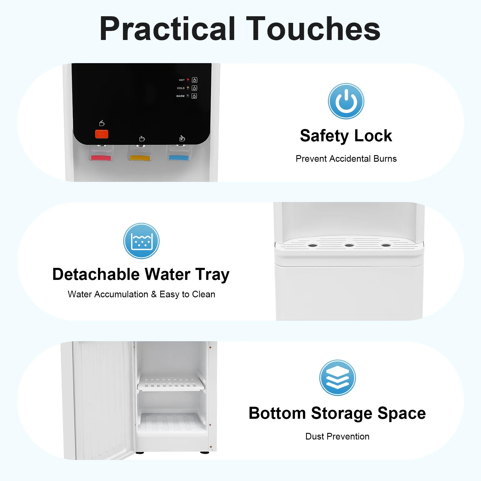 Hot&Cold Water Dispenser 500W Fast Heating 75W Cooling ABS Stainless Steel Home Office Electric Water Cooler with Child Lock