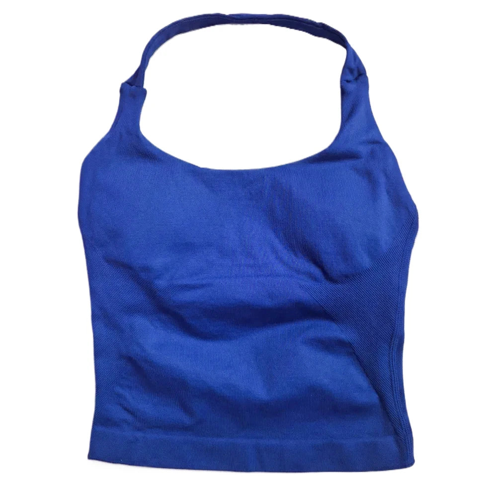 Gym Top Women Clothes Strappy Workout Tank Top Padded Sports Bra Backless Yoga Shirts Seamless Gym Crop Top Halter Fitness Vest