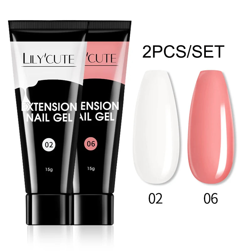 LILYCUTE 15ml Extension Gel Nail Polish Set Quick Nail Prolong With Extend Mold Nail Tips Acrylic Solution Manicure Tools Kit