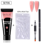 LILYCUTE 15ml Extension Gel Nail Polish Set Quick Nail Prolong With Extend Mold Nail Tips Acrylic Solution Manicure Tools Kit