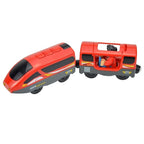 Magnetic Electric Train Car Locomotive Wooden Track Slot Diecast Railway With Two Carriages Train Wood Kid Toy Biro Leduo Track