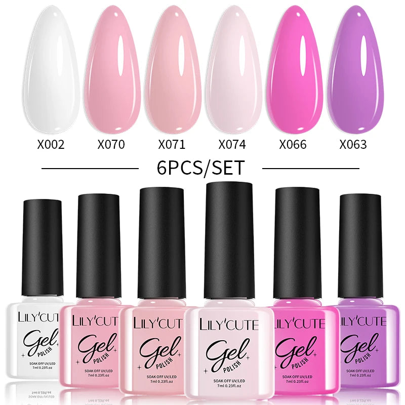 LILYCUTE Nail Gel Polish Set Pink Green Spring DIY Nail Art Design Long Lasting Soak Off UV Gel Manicure Painting Gel Vernis Kit