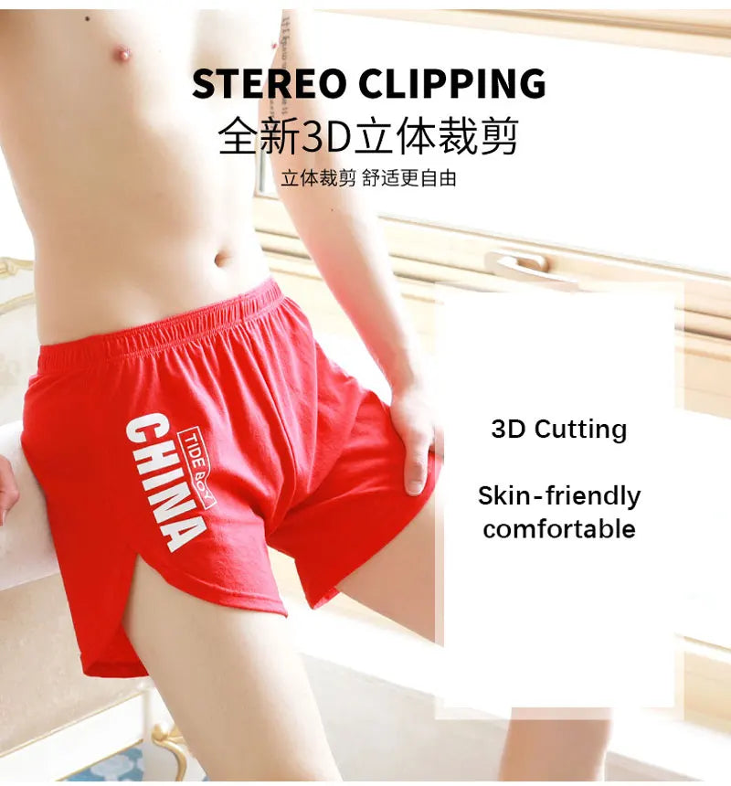 Fashion Loose Men's Underwear 100%Cotton Soft Mid Waist Arrow Pants Breathable Underpants Boys Large Size Boxer Shorts Sleepwear