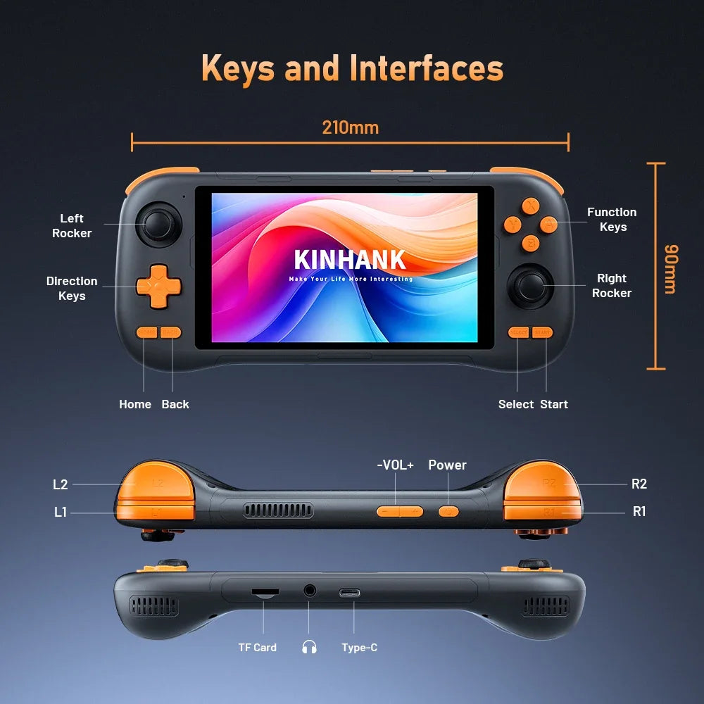 K56 Android 14 portable gaming console with 5.5-inch touchscreen and over 50 retro video game emulators for DC/MAME/SS