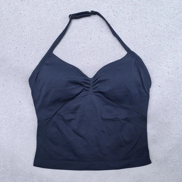 Adjustable Sports Strappy Top Women Backless Gym Top Built in Bra Yoga Clothing Sleeveless Shirts Workout Outfits Tank Top