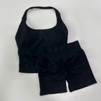 No Logo 2 Pieces Sports Set Women Backless Tank Tops High Waist Scrunch Seamless Shorts Gym Set Sportswear Workout Set Yoga