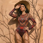 Women's Two Piece Swimwear Long Sleeve Mesh Swimsuit UPF 50+ High Elasticity Padded 2026 New Beach Bathing Suit Beachwear