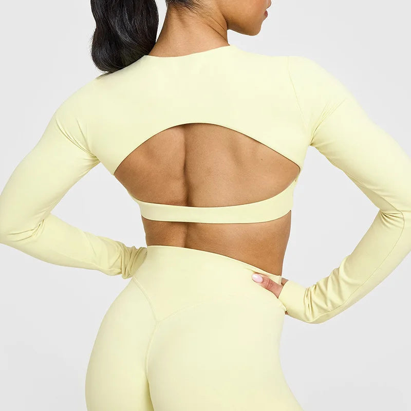 NCLAGEN Yoga Top With Built-in Bra Long-sleeve Women's Gym Clothes Backless Workout Tee High Elastic Breathable Fitness Shirt