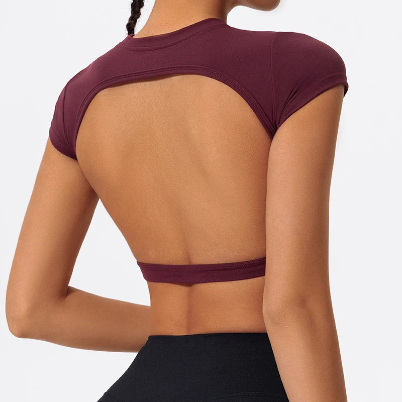 Hearuisavy Summer Customizable Sports Shirts Workout Sportswear Backless Yoga Clothing Chest Pads Sport Crop Tops Gym Top Women