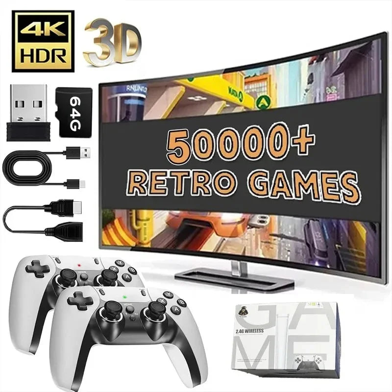 4K 64G Retro Game Console: M15 Game Stick with 40000+ Classic Arcade Games, Dual Wireless Controllers 2-Player TV System Main image