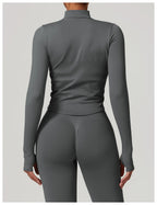 Women's Zipper Crop Sports Jacket Long Sleeve Yoga T-Shirt Solid Quick Dry Fitness Top Gym Running Workout Sportswear