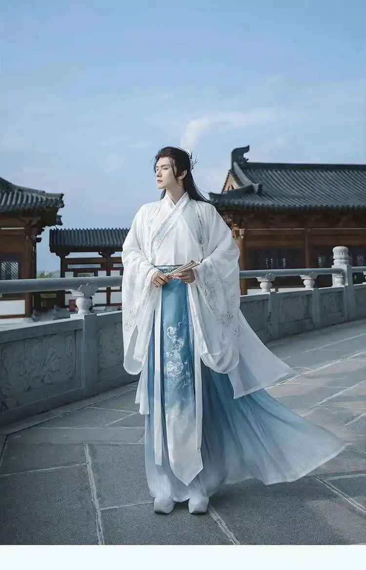Original Chinese Floral Clouds Hanfu Dress Men Women Traditiional Weijin Period Gradient Costume Niche Fairy Cosplay Clothing