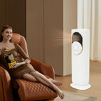 White Modern ABS Freestanding Air Conditioning Fan with Remote Touch Screen Control EU Plug Warm Cool Wind Timing Humidity Fan
