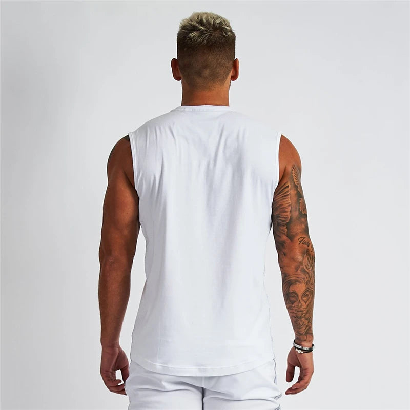 Summer Cotton Breathable V-neck Tank Tops Gym Workout Running Sport Sleeveless Shirt Mens Fitness Bodybuilding Muscle Clothing