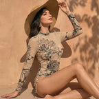 Women's Two Piece Swimwear Long Sleeve Mesh Swimsuit UPF 50+ High Elasticity Padded 2026 New Beach Bathing Suit Beachwear