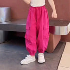 Cargo Pants for Teenage Kids New Summer Streetwear Hip Hop Sweatpants for Girls Baggy Wide Leg Straight Trousers 6 8 10 12 14 Y