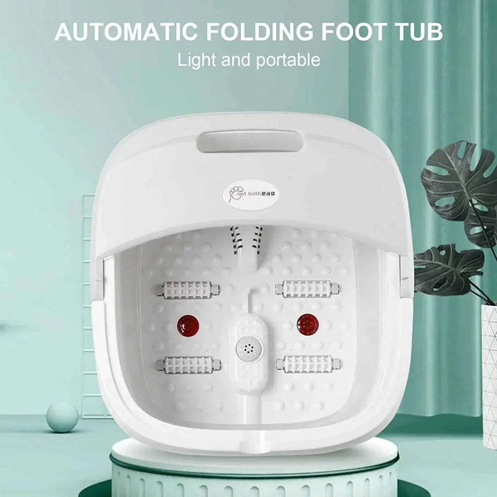 Folding Foot Bath Massager with Heat Vibration 4 Rollers Temperature Control Wireless Remote Foot Spa for Pain Relief Home Use