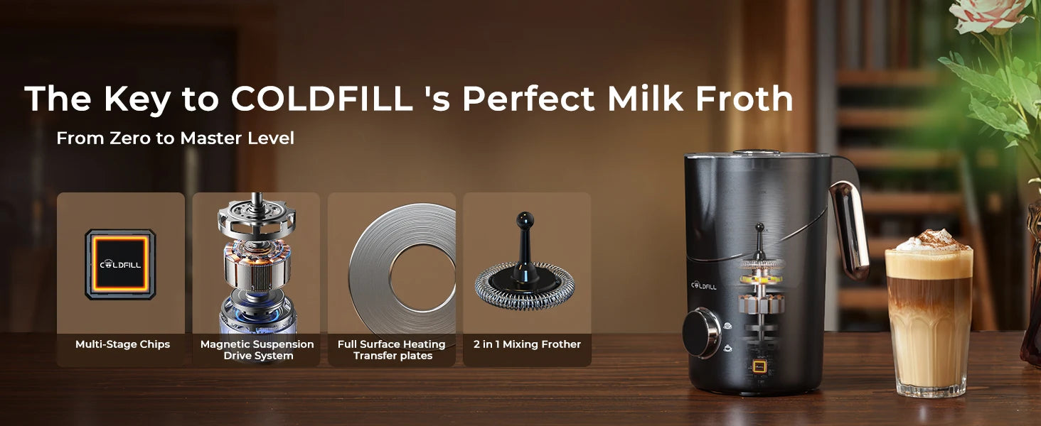 Milk Frother and Steamer, 8-in-1 Electric Frother for Coffee, 400ml Large Capacity Detachable Milk Steamer Dishwasher Safe