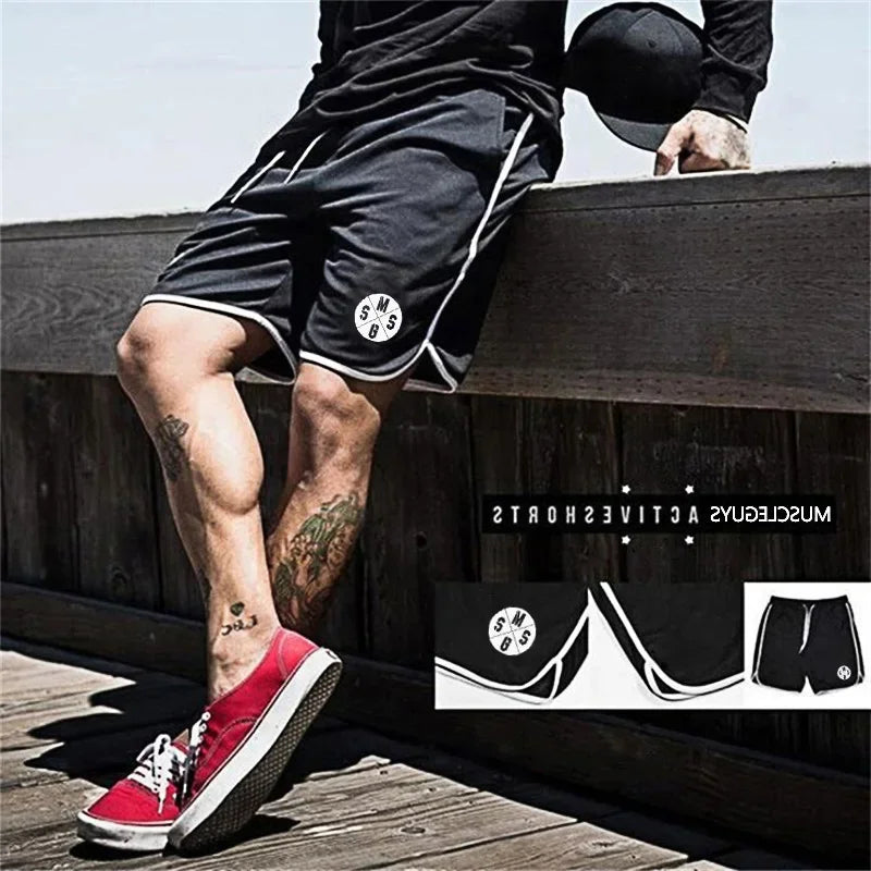 Summer Sports Shorts Breathable  Mesh Men's Drawstring Elastic Pants Running Training Pants Outdoor Fitness Jogging Straight
