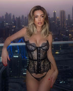 Ellolace Palace Women's Lingerie Sets Willowy Corset Thong 2PC Set Sexy Hot Strapless Lace Fancy Deep V-neck Women Underwear