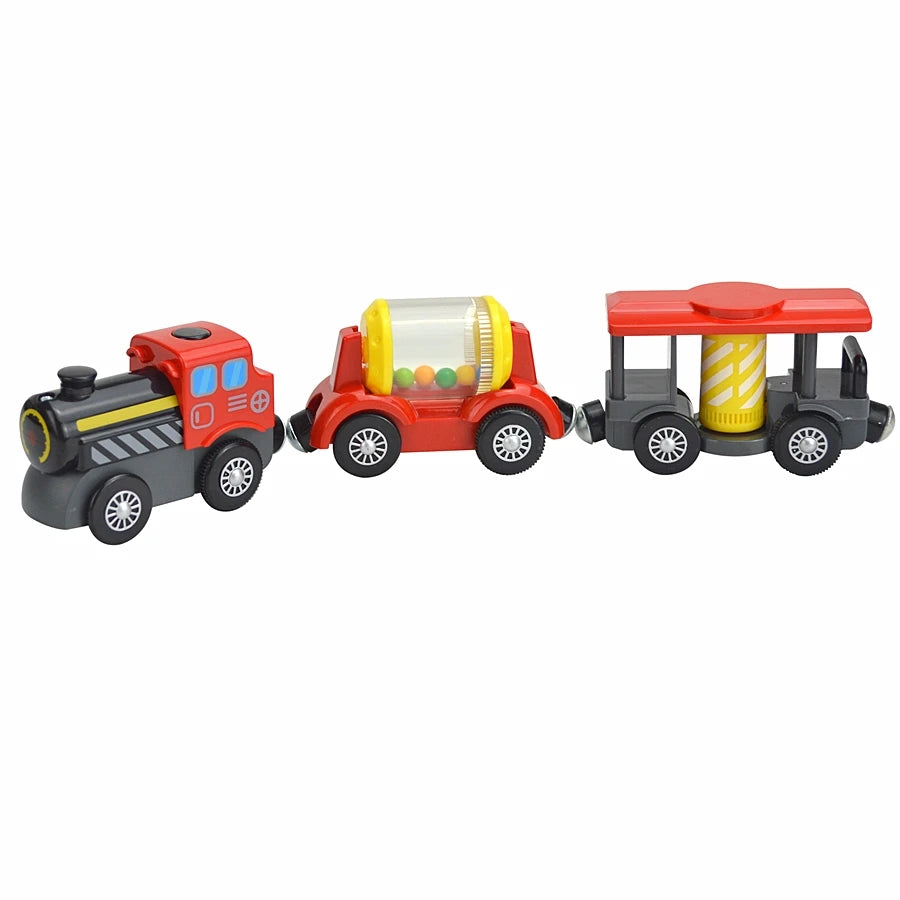 Kid Magnetic Electric Train Car Locomotive Wooden Track Slot Diecast Railway With Two Carriages Train Wood Toy Biro Leduo Track