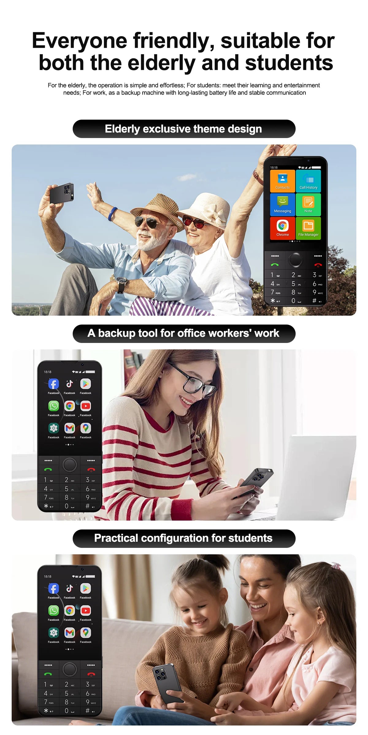 UNIWA F26 PRO 4G Touchscreen Smartphones Keypad Phone 3.5” Dual SIM Android 11 2GB+16GB 2850mAh Cellphone Whatsapp Google Store