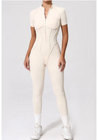 Women's Yoga Jumpsuit Hip Lift Sports Fitness Removable Padding Backless Zipper Leggings One-Piece Running Workout Gym Jumpsuit