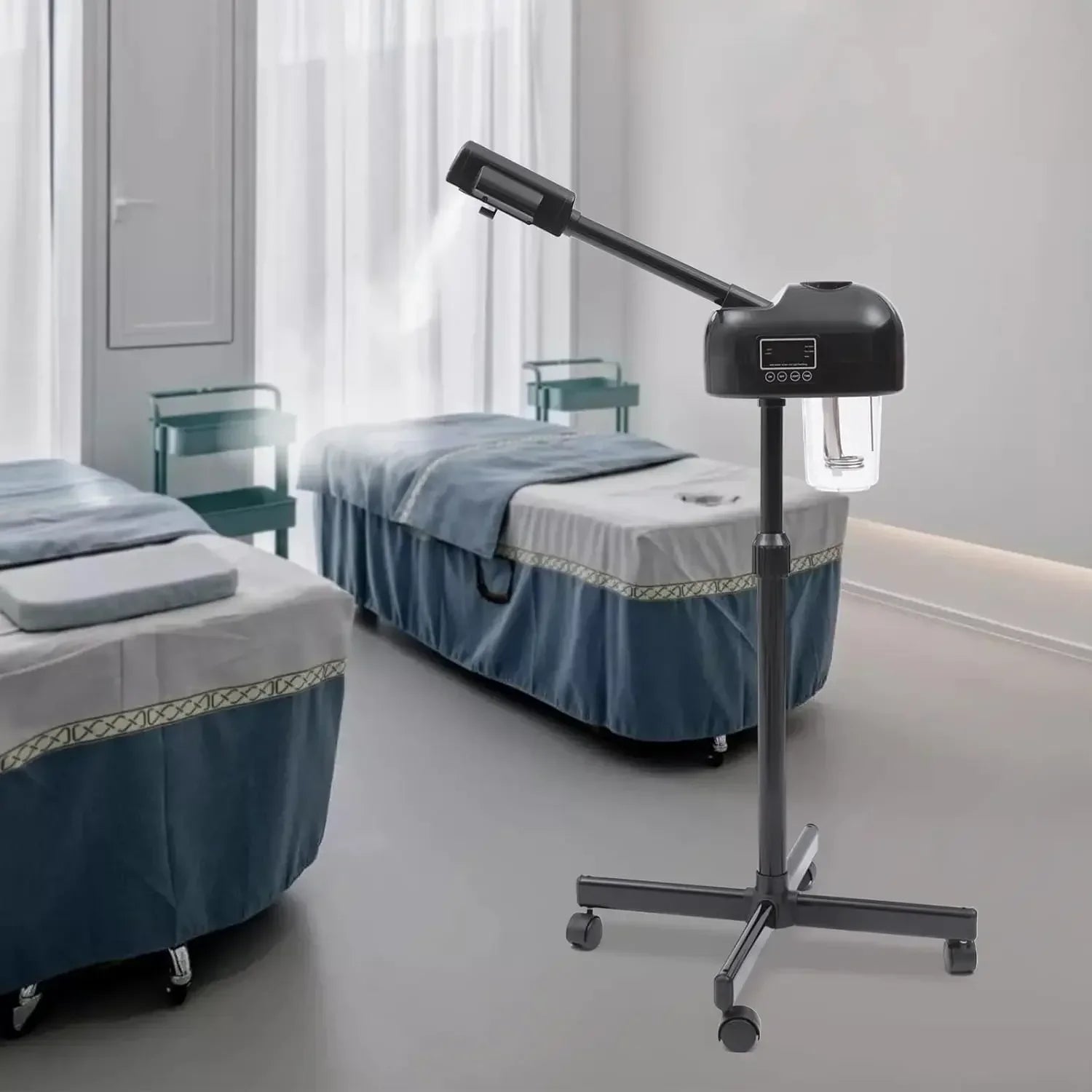 Portable Aesthetic Professional Height Adjustable Facial Steamer with LCD Screen and Wheels, Suitable for Beauty Salons and Home