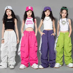 Cargo Pants for Teenage Kids New Summer Streetwear Hip Hop Sweatpants for Girls Baggy Wide Leg Straight Trousers 6 8 10 12 14 Y