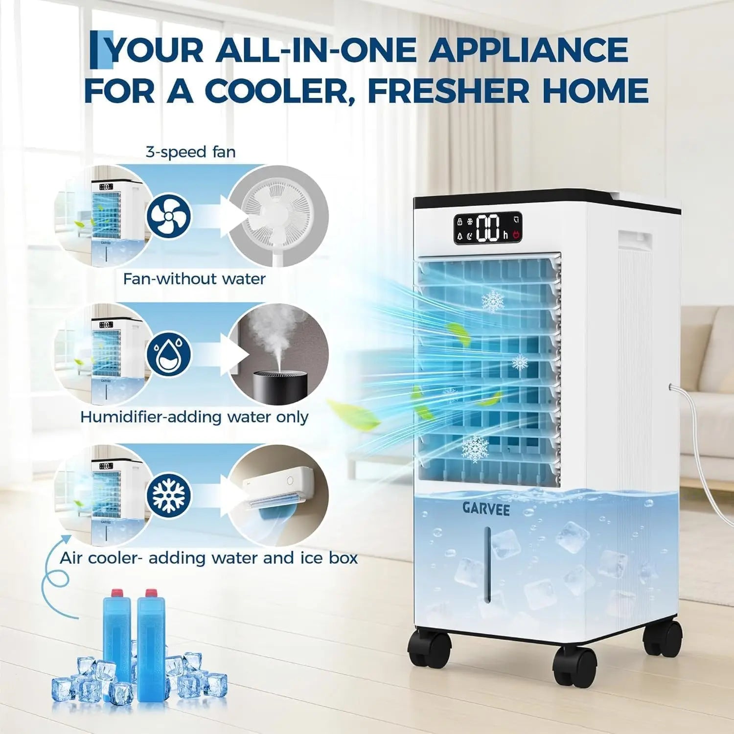 Portable Mobile Cooler Fan 7L Tank 12h Timer 120° Oscillation Fan, Remote Control With Movable Wheels for Bedroom Living Room Secondary image