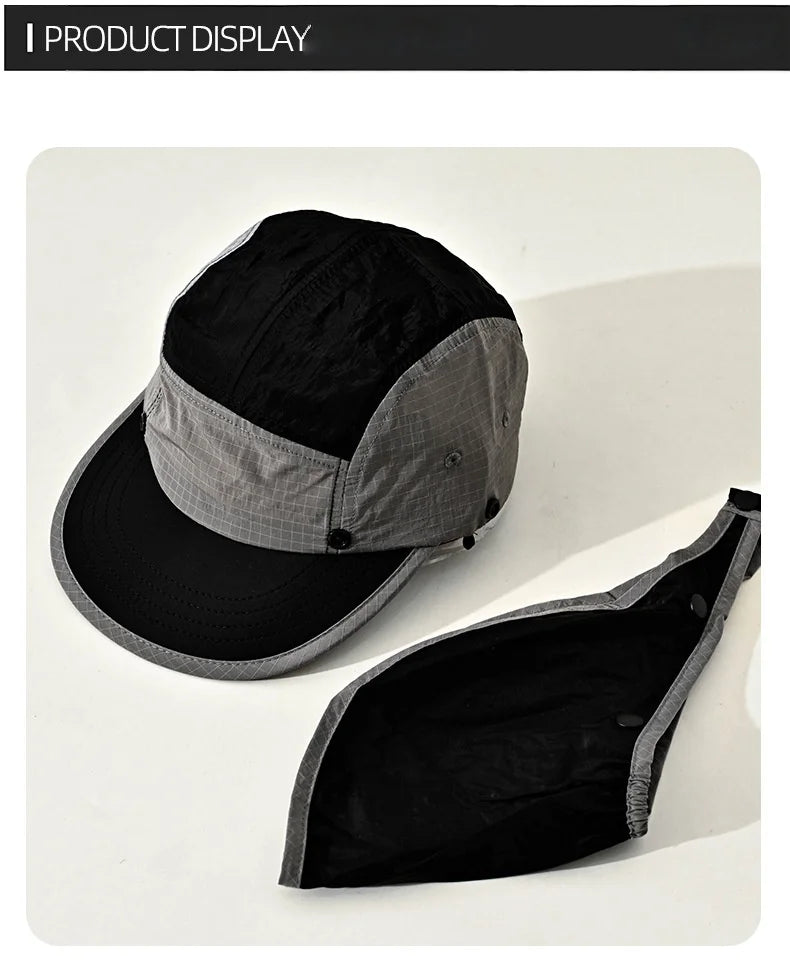 UPF50+ Sun Hat Detachable Neck Flap Quick Dry 5 Panel Camp Cap Outdoor Fishing Hiking Safari Hat Breathable Lightweight Unisex