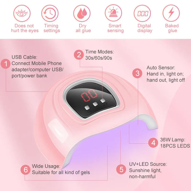 Limegirl Nail Set Nail Gel Tools Kit 54W Nail Lamp 18/12/7 Colors UV Gel Nail Polish Kit Contains Nail Drill Machine Nail Kit Secondary image