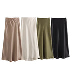 ETJ 2025  Women's spring new elegant fashion all-in-one stretch high-waisted A-line silk satin sag skirt multi-color option