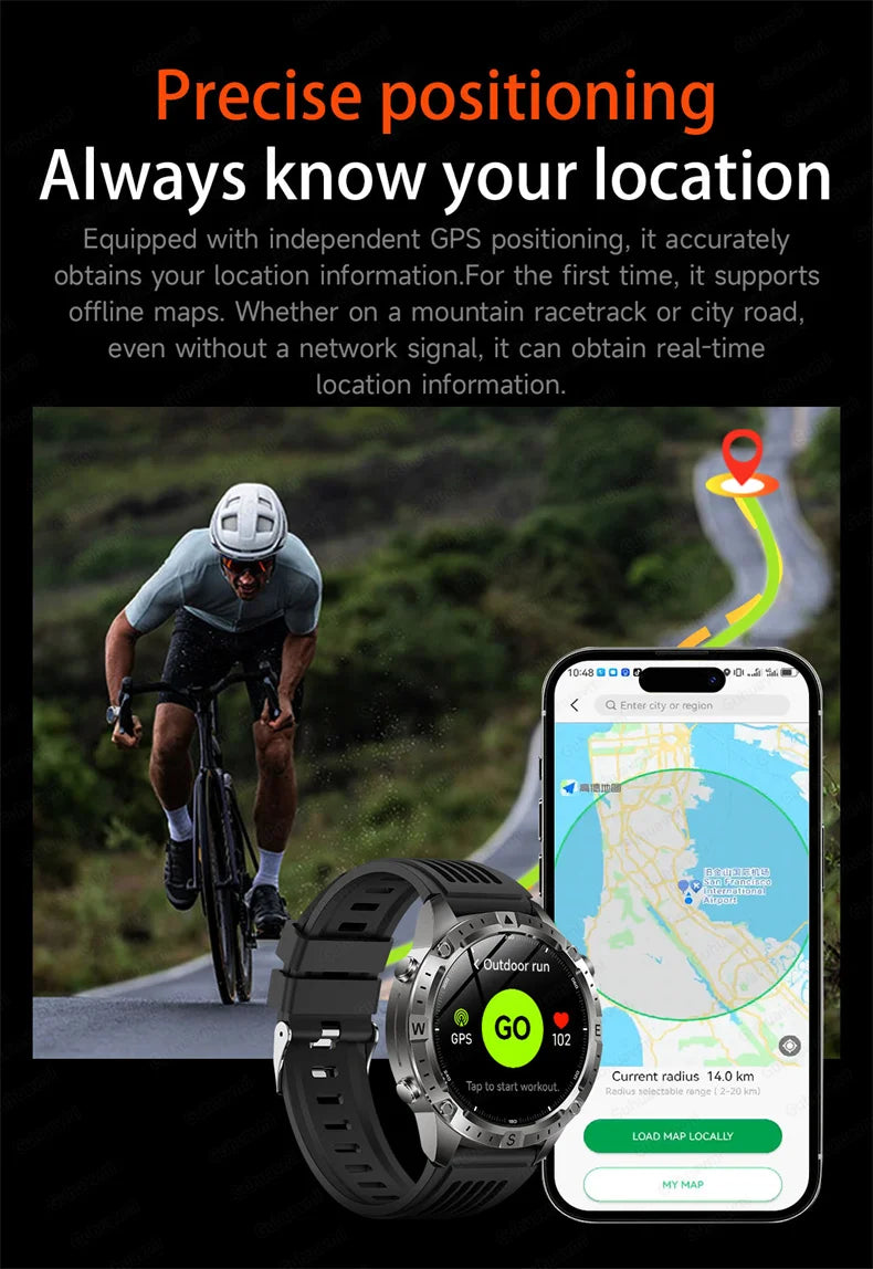 GPS Smart Watch for Men 2G ROM GPS Offline Maps Waterproof Swim Hiking Fitness Tracker Sleep SpO2 Rugged Durable Smartwatch GPS