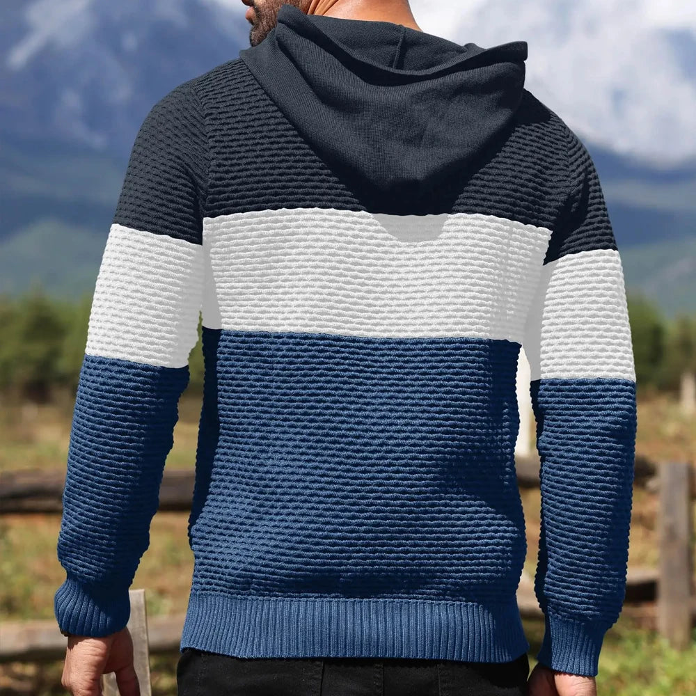 Men's Sweater Spring New Sport Warm Form Fitting Knit Pullover Sweater Hoodie Drawstring Hoodies Casual Sweatshirt US Size