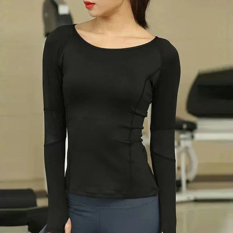Quick Drying Fitness Top Women Sportwear Running Exercise Long Sleeved T-shirt Finger Sleeve Training Top Secondary image