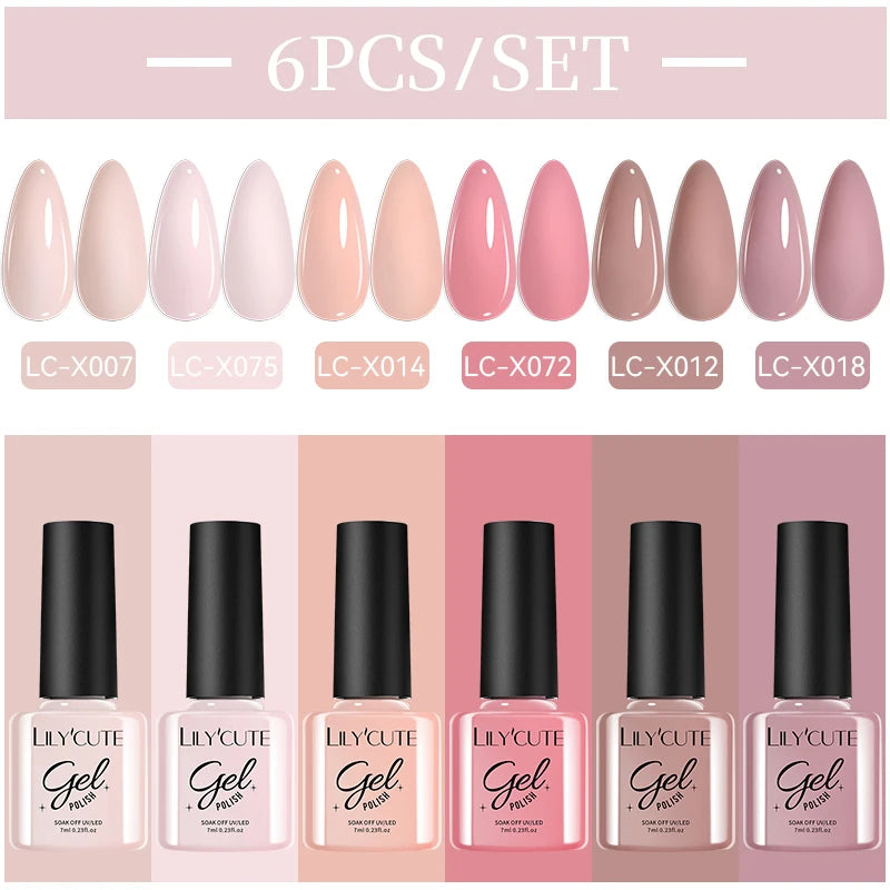 LILYCUTE Nail Gel Polish Set Pink Green Spring DIY Nail Art Design Long Lasting Soak Off UV Gel Manicure Painting Gel Vernis Kit