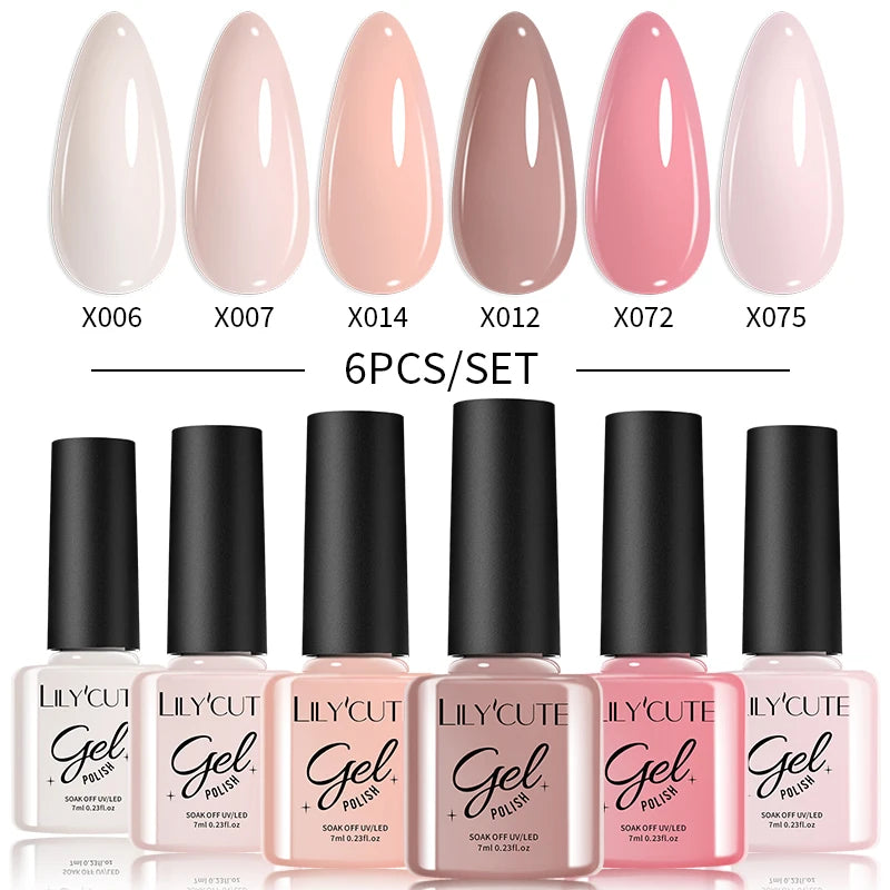 LILYCUTE 6PCS Gel Nail Polish Set Summer Neon Nail Gel Kits For DIY Nail Vernis Semi Permanent UV Lamp Gellak Nail Varnish Set
