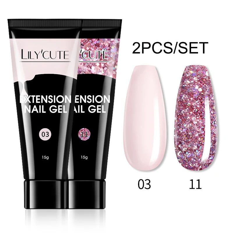 LILYCUTE 15ml Extension Gel Nail Polish Set Quick Nail Prolong With Extend Mold Nail Tips Acrylic Solution Manicure Tools Kit