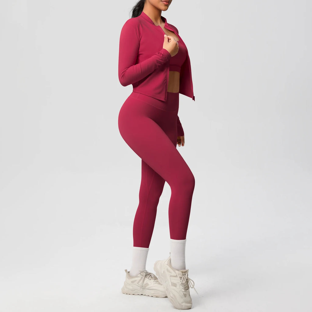3pcs Sportswear Yoga Set Gym Sports Bra Zipper Jacket Leggings Clothes Sportswear Yoga Suits For Women Fitness Set Tracksuit