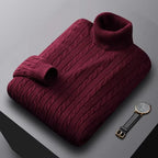 Autumn New Men's Turtleneck Jacquard Sweater Solid Color Knitted Pullover Casual Warmth High Elastic Versatile Male Sweatwear